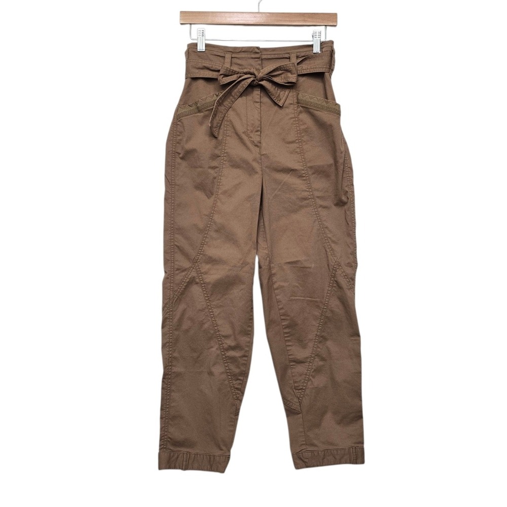 Anthropologie Brown High Rise Paperbag Utility Pants with Tie Belt Size 2